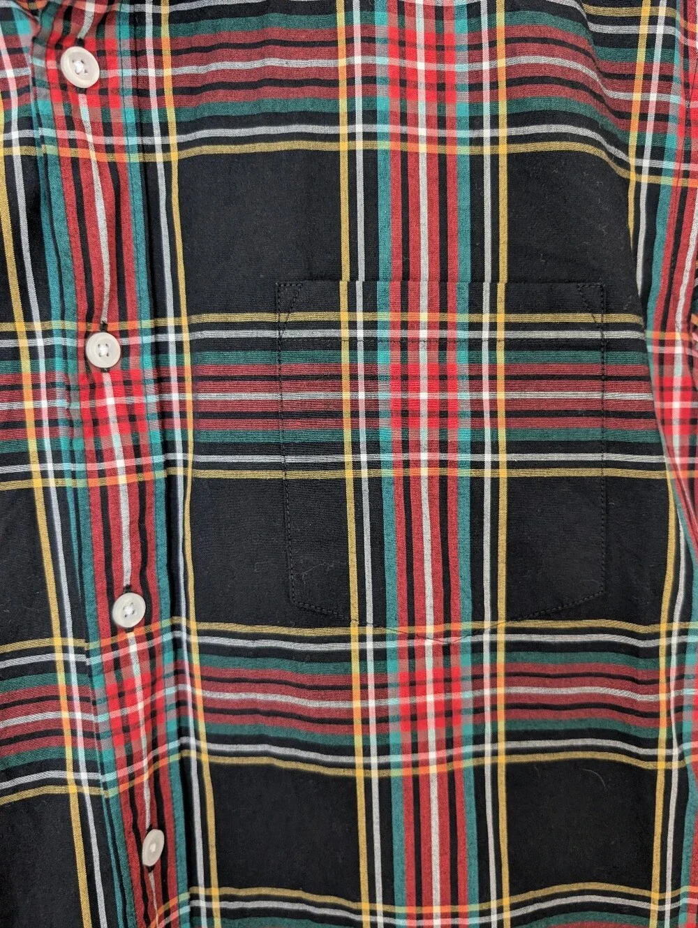 J. Crew Men's Slim Untucked Tartan Black Red Holiday Buttton-Down Shirt, size L